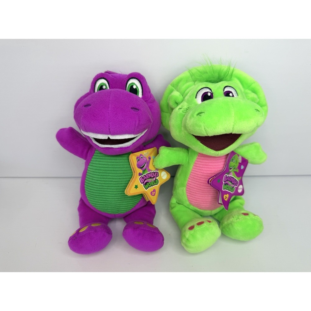 Lot Of 2 -Fisher Price Barneys World "Barney & Baby Bop" BRAND NEW Plush Toys